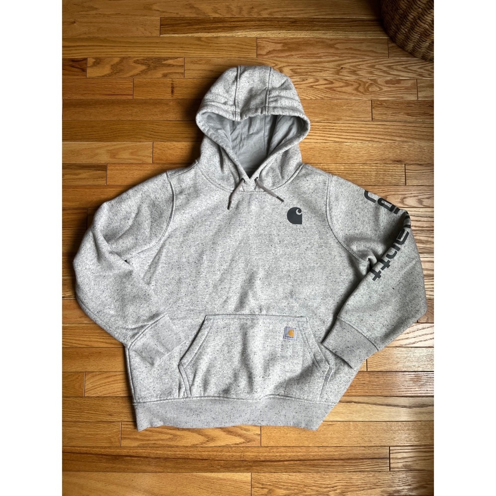 Carhartt Relaxed Fit Grey Salt and Pepper Marl Sleeve Logo Hoodie Large 12-14